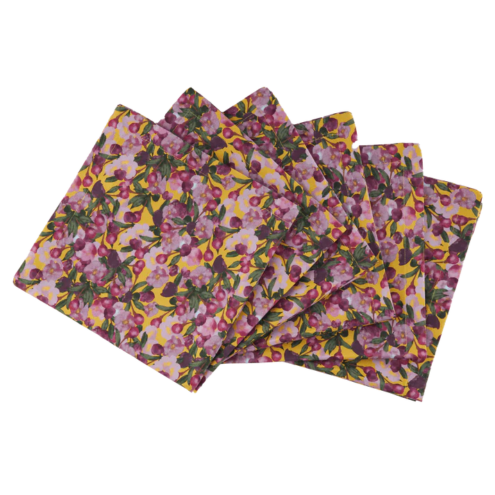 Set of Six Napkins in Romace is Dead Yellow, from Sophie Williamson Design