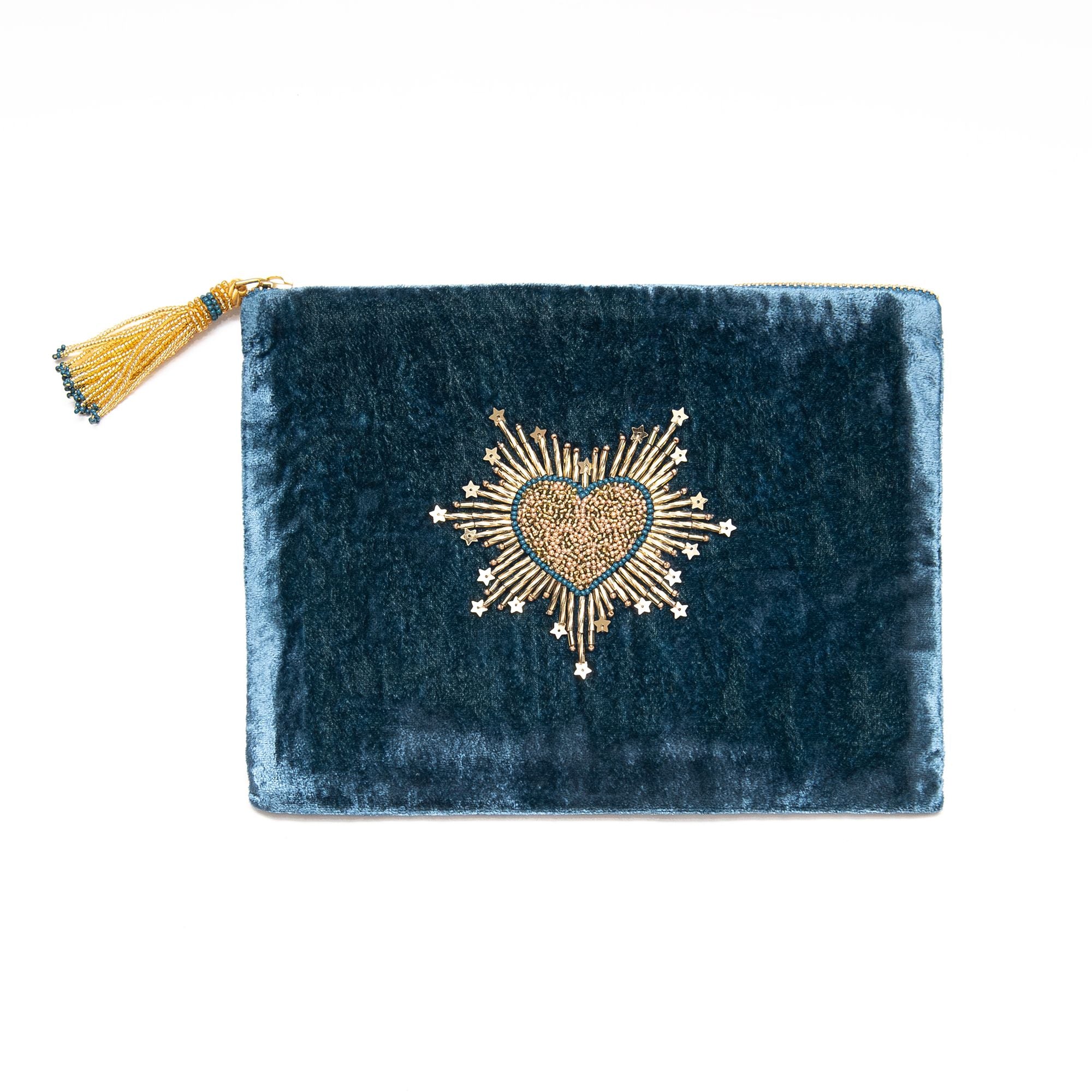 Sparkle Heart Pouch in Denim, from Olivia Dar