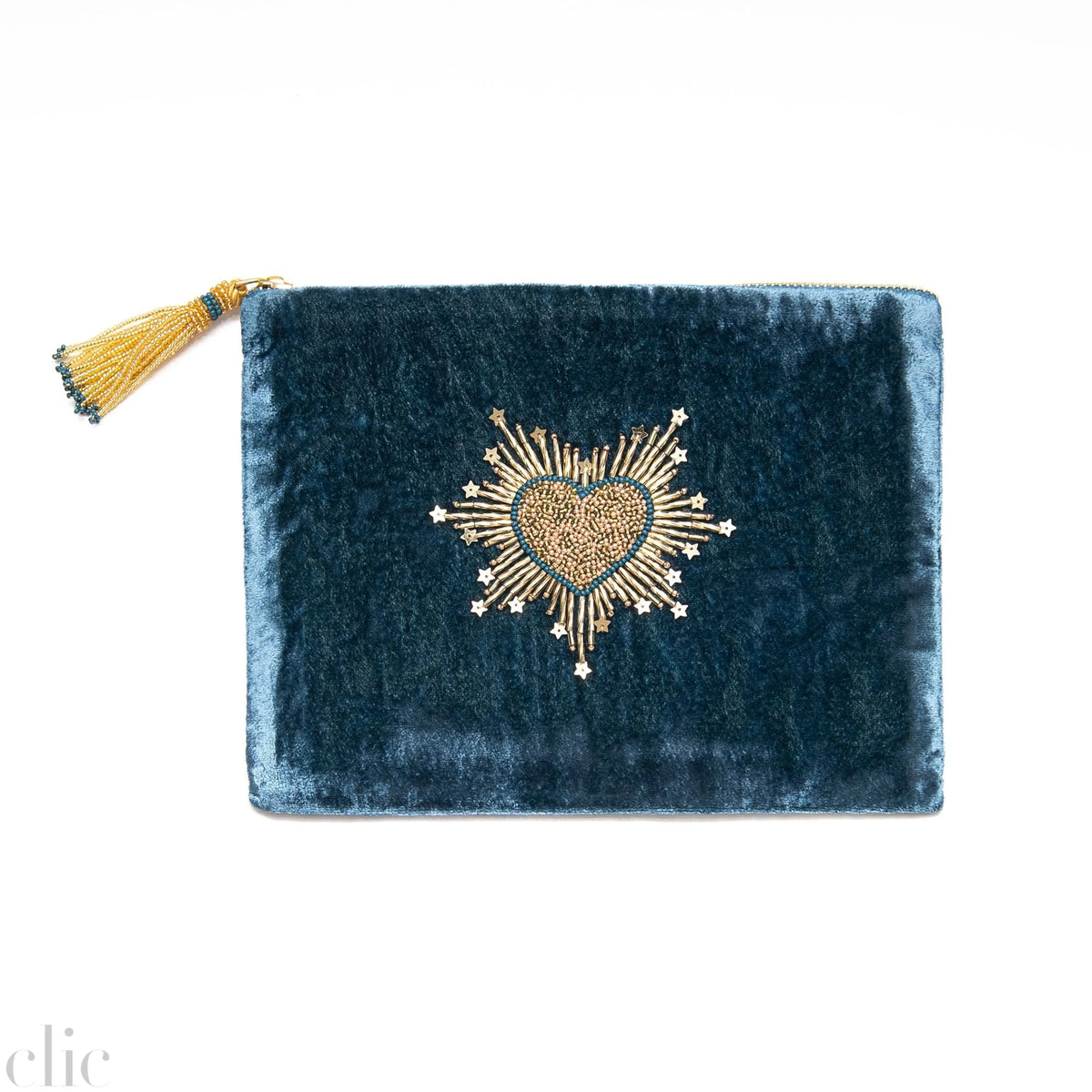 Sparkle Heart Pouch in Denim, from Olivia Dar