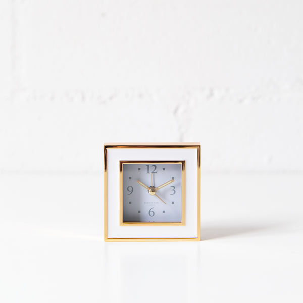 Square Silent Alarm Clock in White & Gold, from Addison Ross