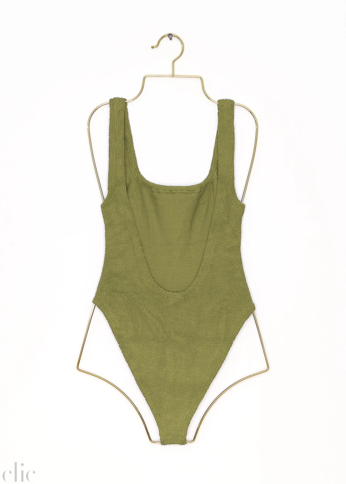 Square Neck Swimsuit in Metallic Moss, from Hunza G