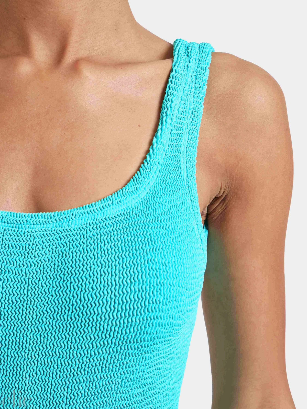 Square Neck Swimsuit in Aqua, from Hunza G