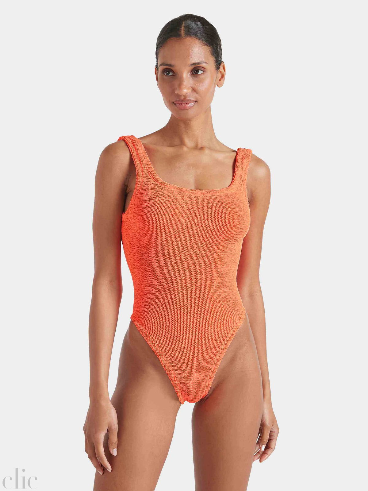 Square Neck Swimsuit in Orange, from Hunza G