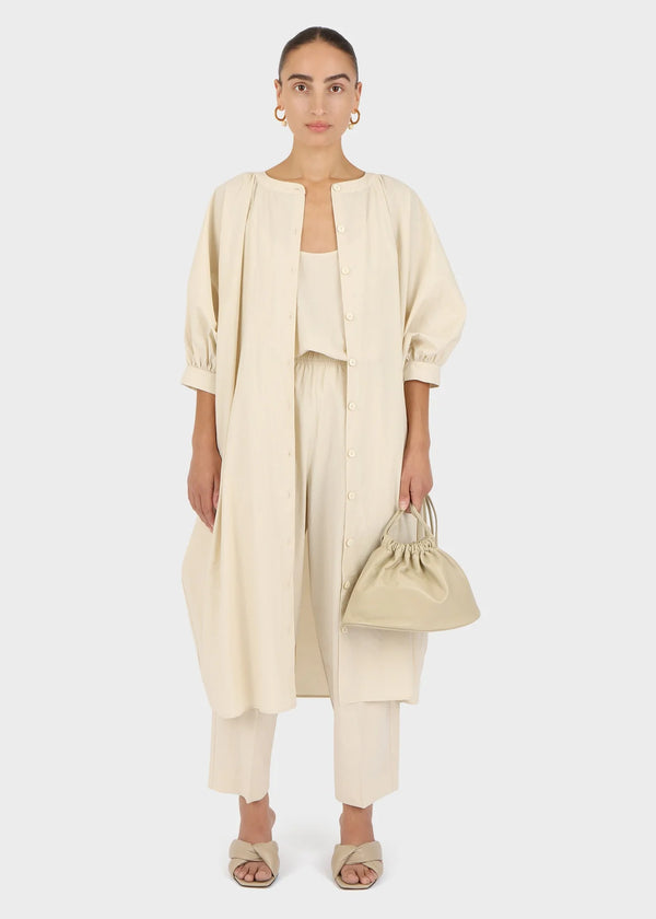 Button Front Kaftan in Eggshell Parchment Poplin, from Modern Weaving