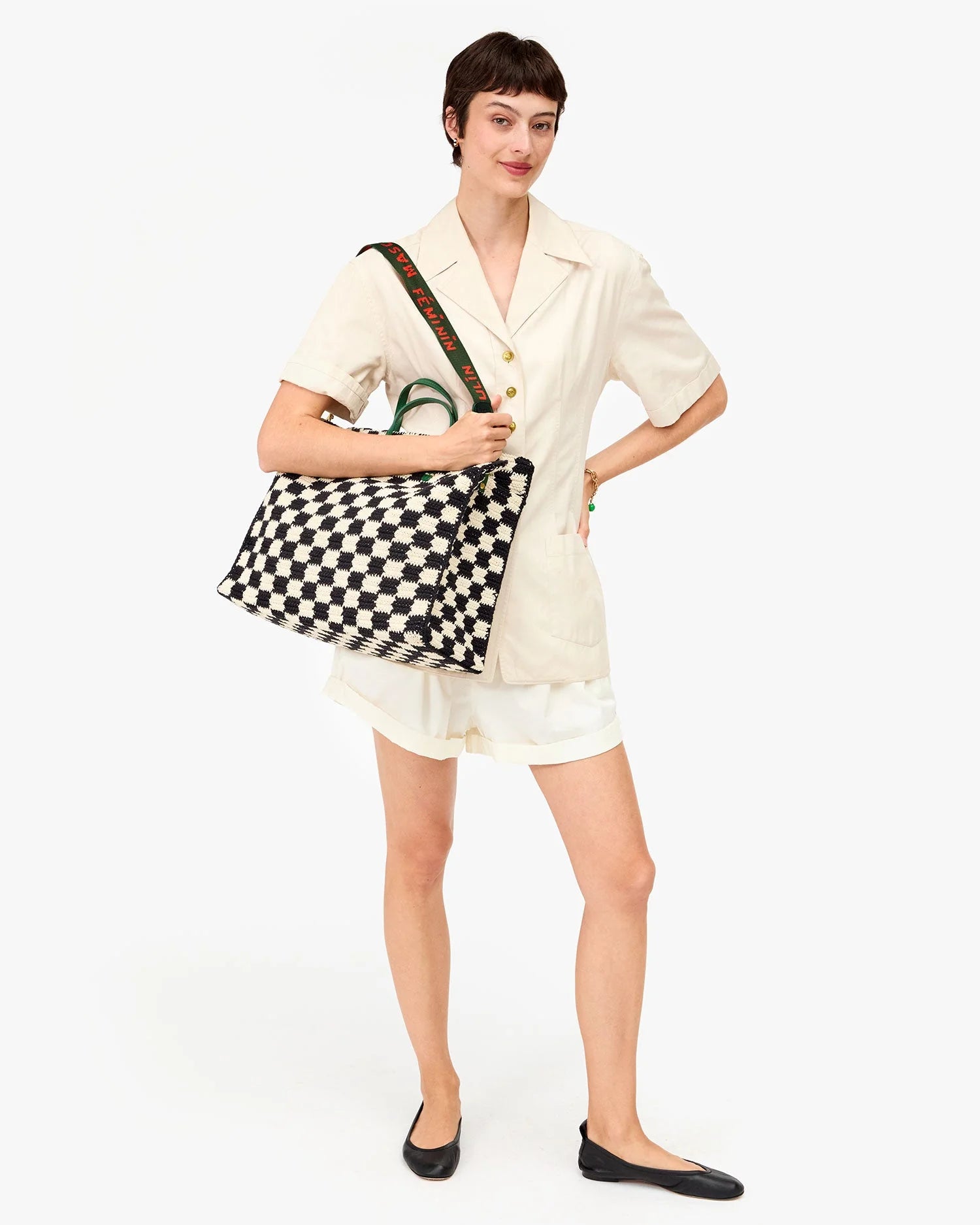 Summer Simple Tote in Black & Cream, from Clare V