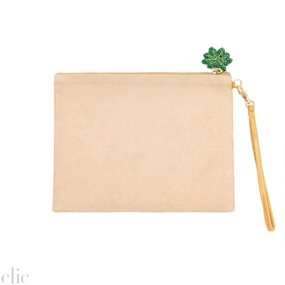 Palm Tree Sequins Pouch in Beige, from Olivia Dar