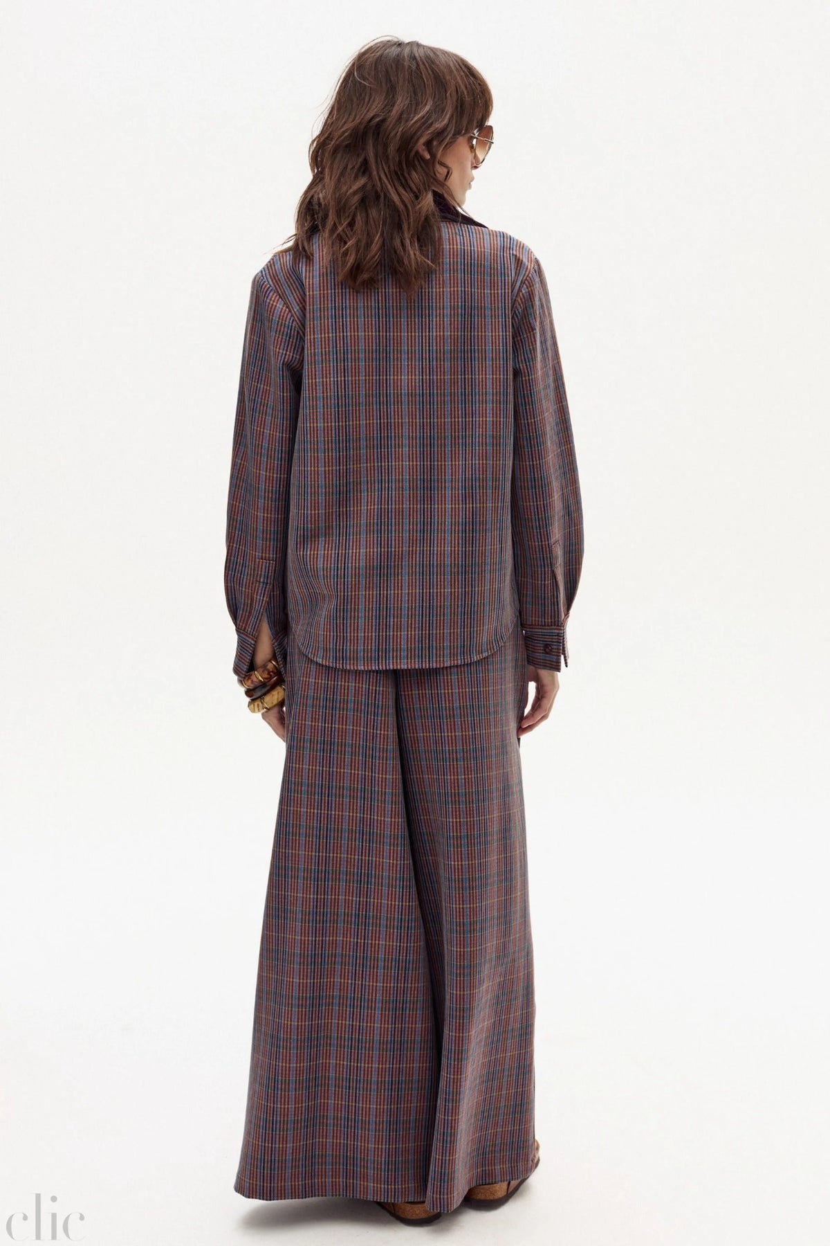 Super Culotte Twill Pants in Blue Prince of Wales, from Lanhtropy