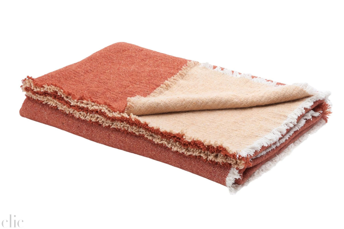 Virgin Wool and Cotton Throw in Henne and Melon, from Maison de Vacances