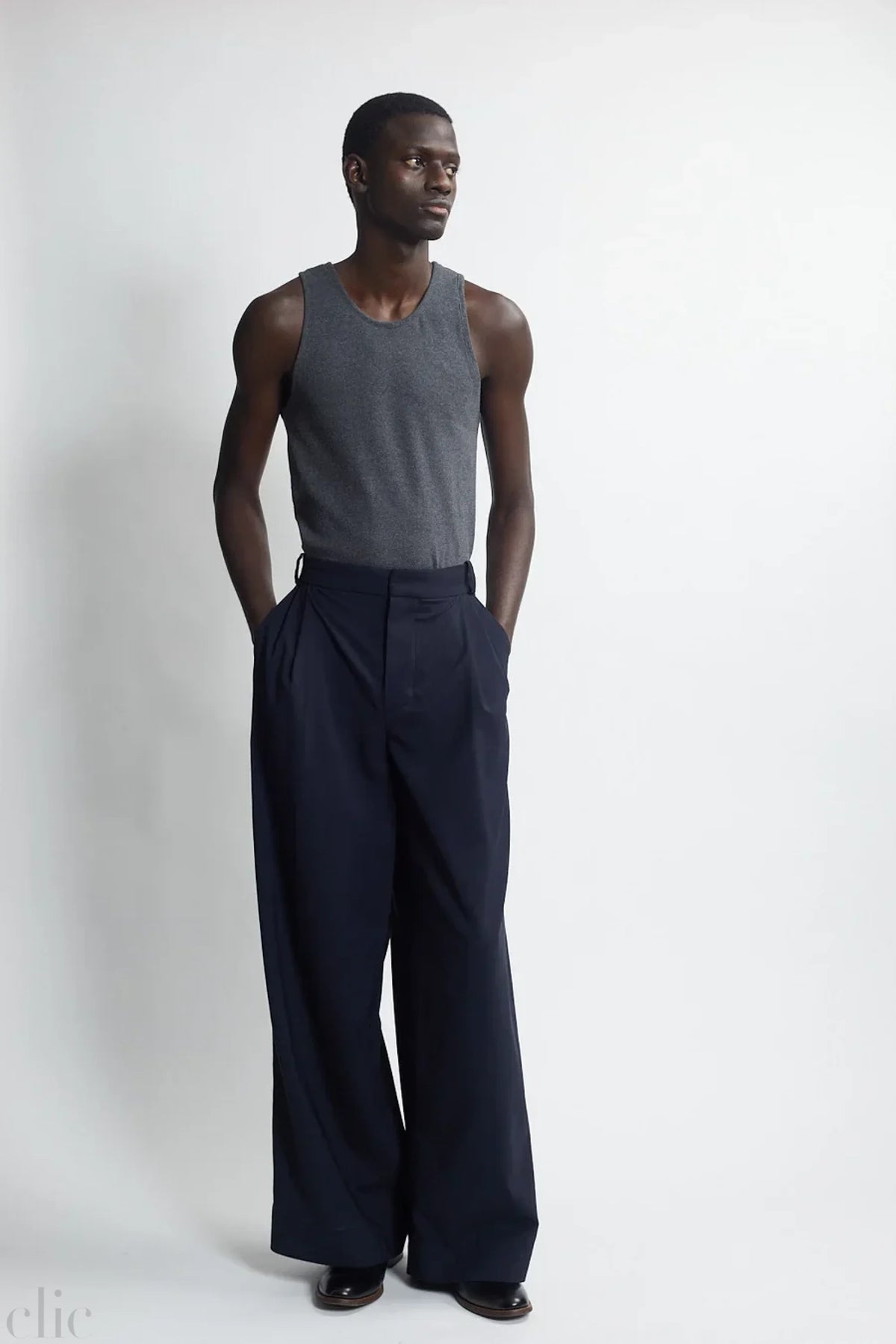 Double Pleated Trouser in Marine, from The Salting