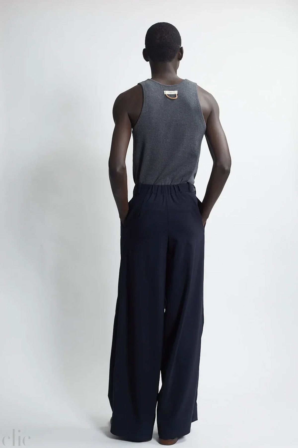 Double Pleated Trouser in Marine, from The Salting