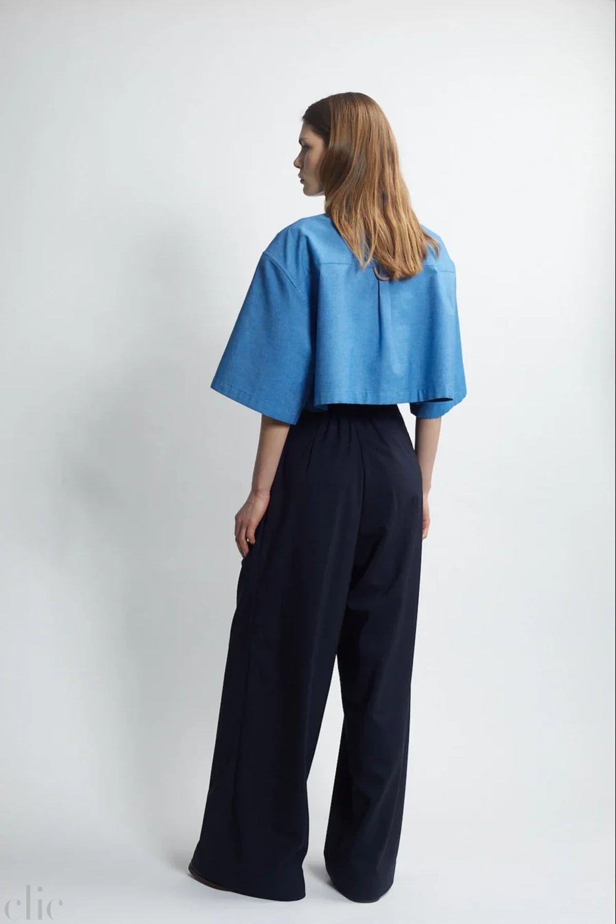 Double Pleated Trouser in Marine, from The Salting
