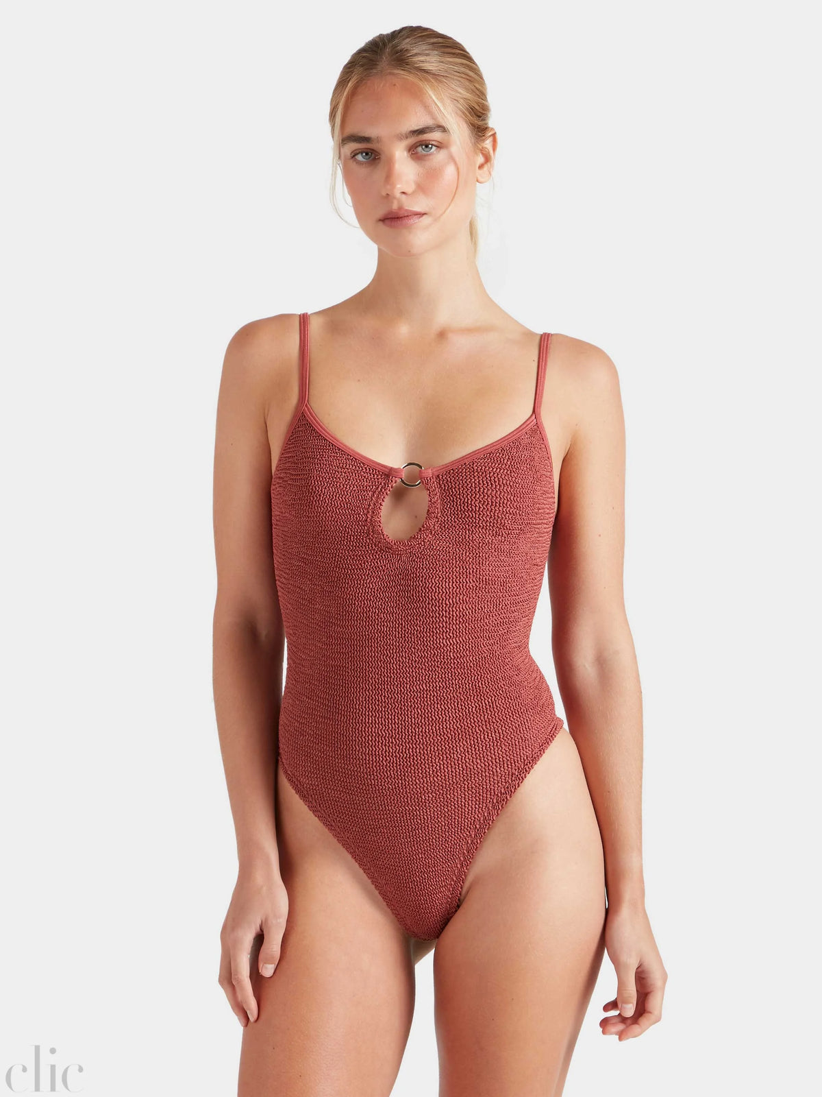 Toni Swimsuit with Gold Hoop in Metallic Rose, from Hunza G