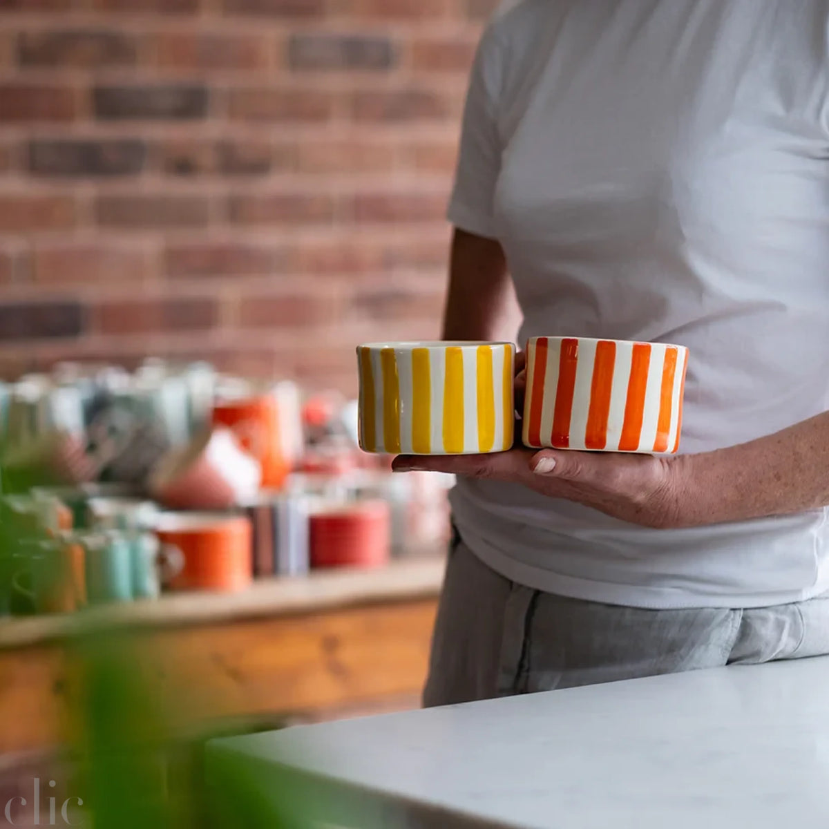 Mug in Candy Stripe Tangerine