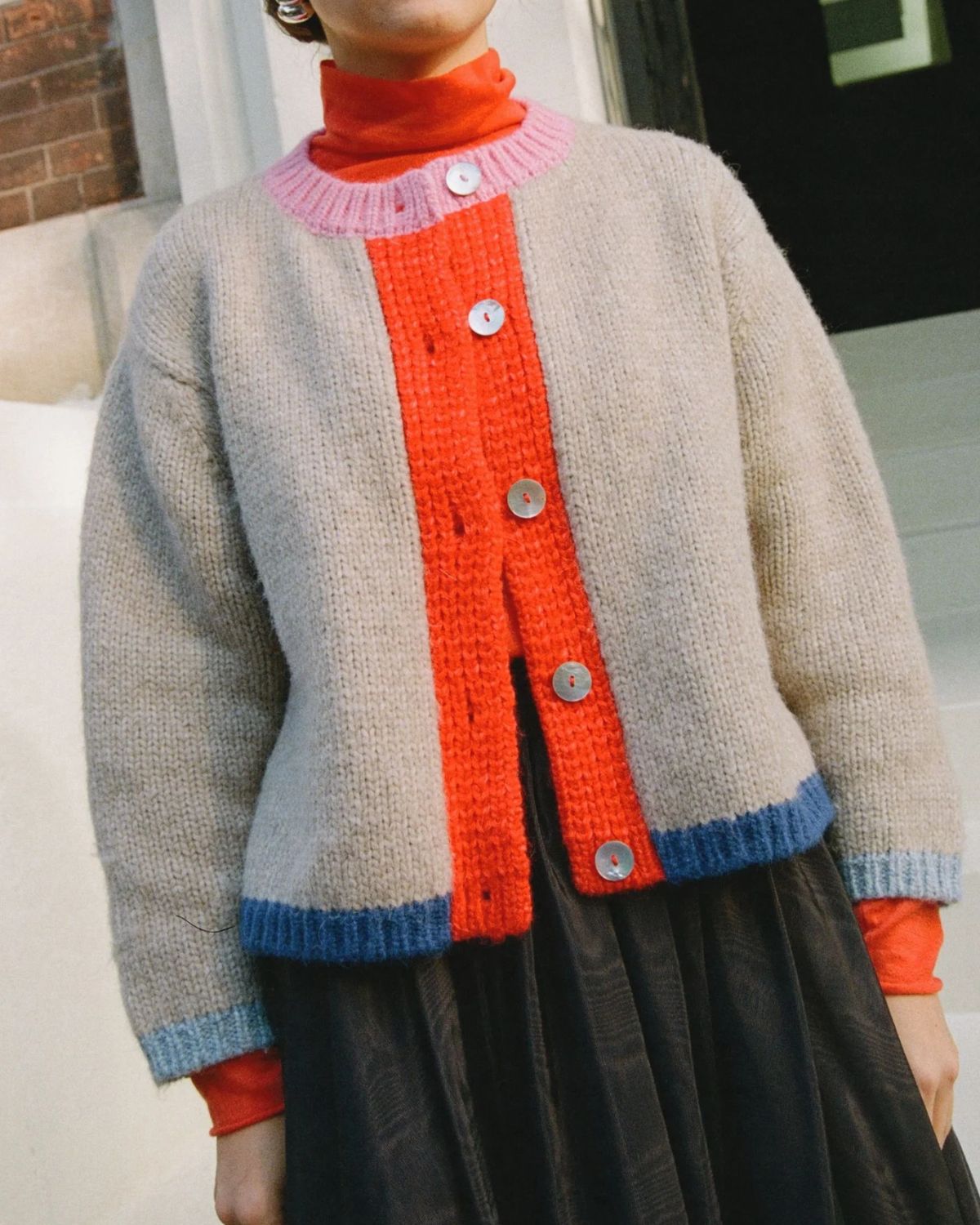 Sheba Colorblock Cardigan in Oatmeal Multicolor, from Nikki Chasin