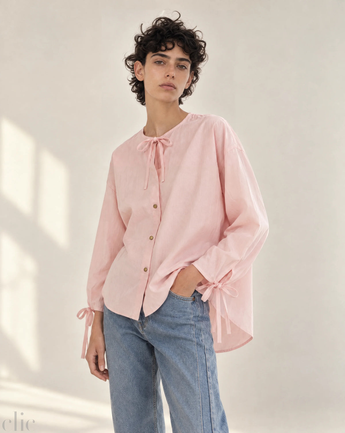 Tie Shirt in Pale Pink, from Abeline