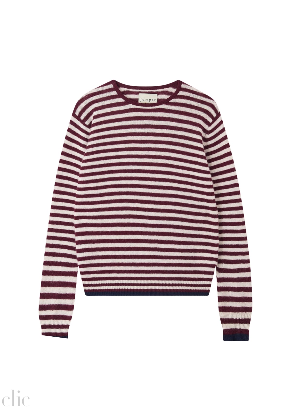 Tipped Little Stripe Crew in Burgundy and Limestone, from Jumper 1234