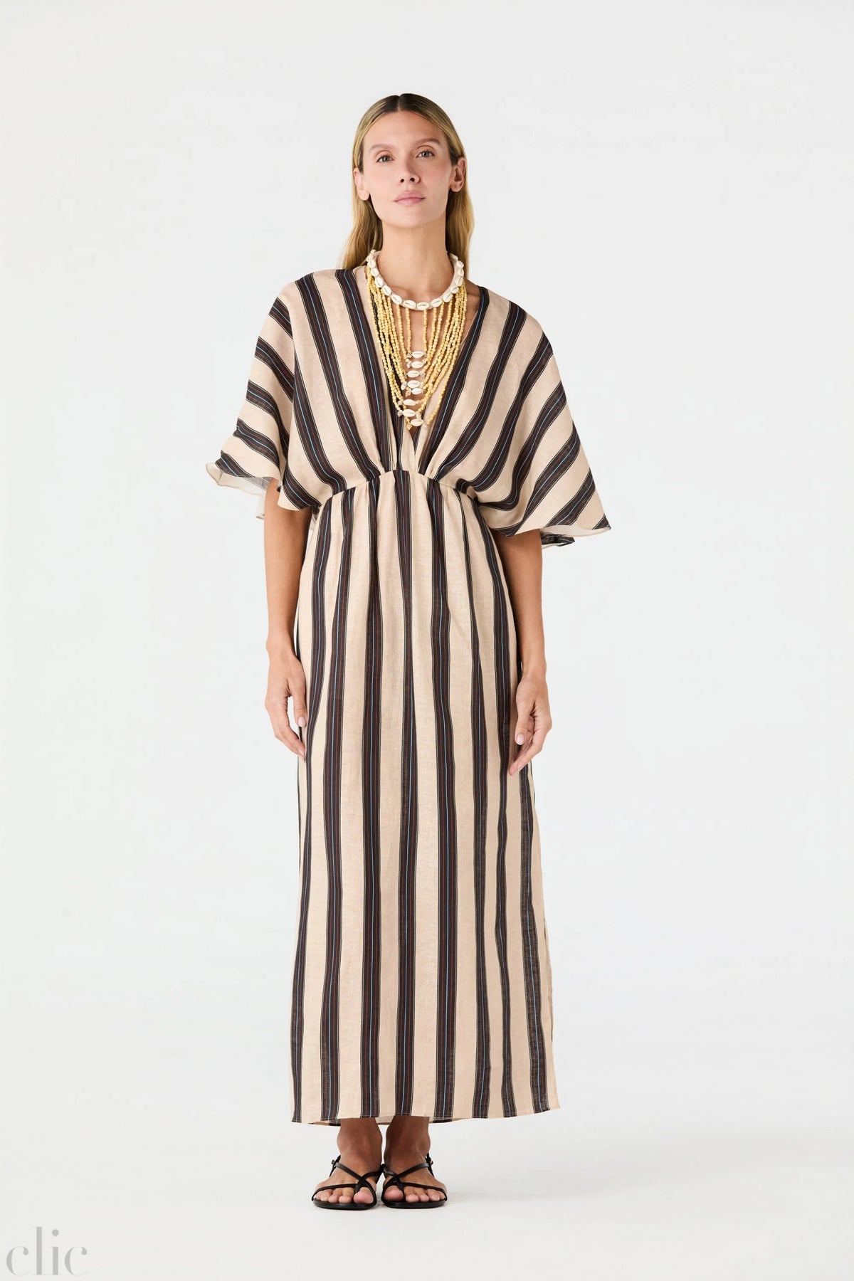 Topacio Linen Midi Tunic Dress in Navy Stripes, from Juan D Dios