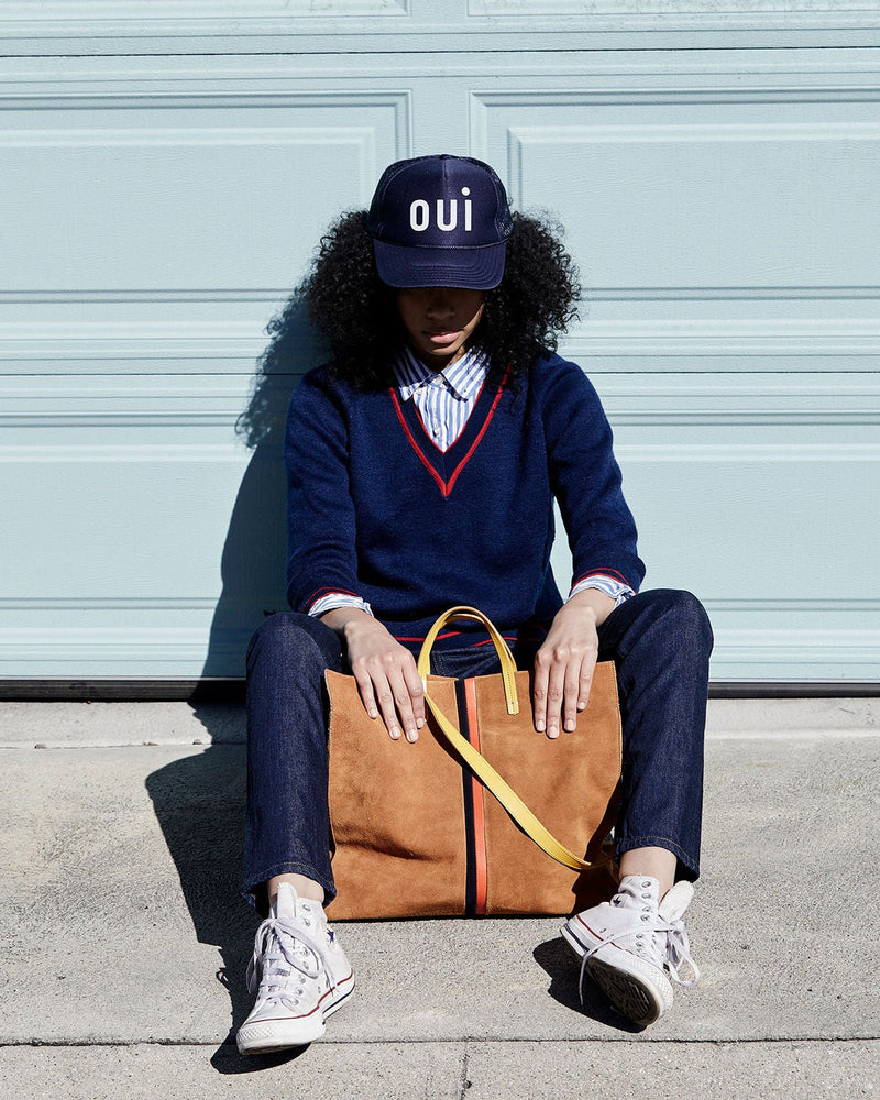 Oui Trucker hat in Navy, from Clare V
