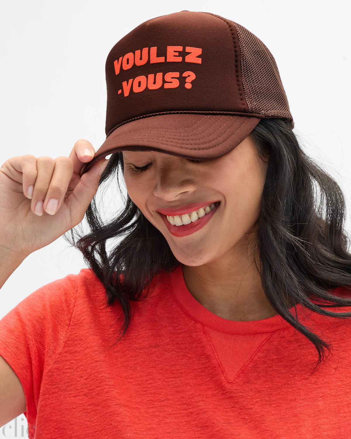 Voulez-Vous Trucker Hat in Chocolate, from Clare V