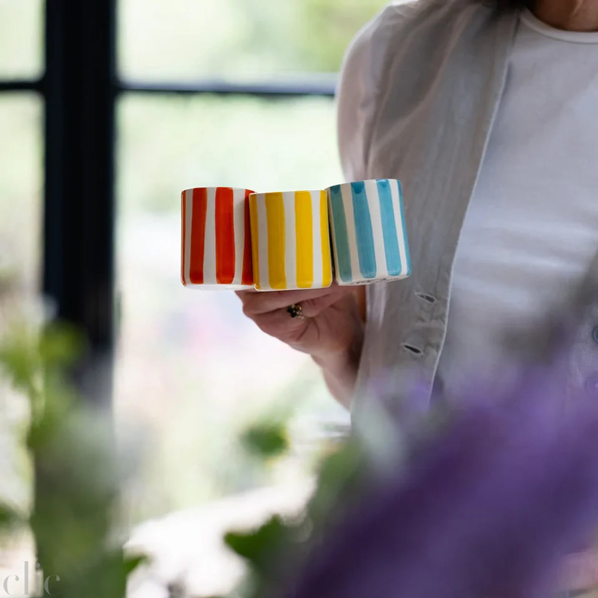 Espresso Cup in Candy Stripe Tumeric