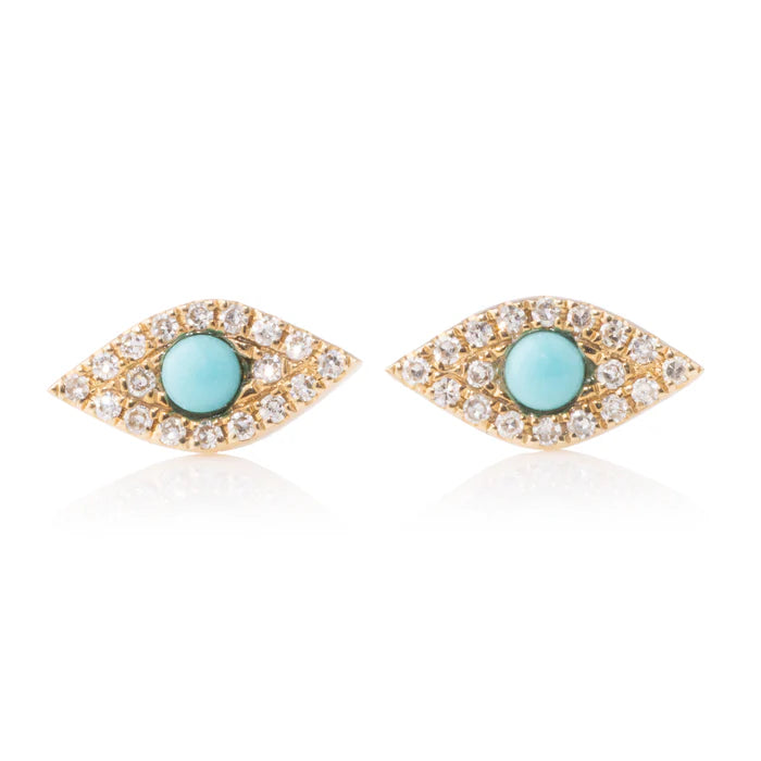 Yellow Gold Evil Eye Studs in Turqouise, from Zofia Day