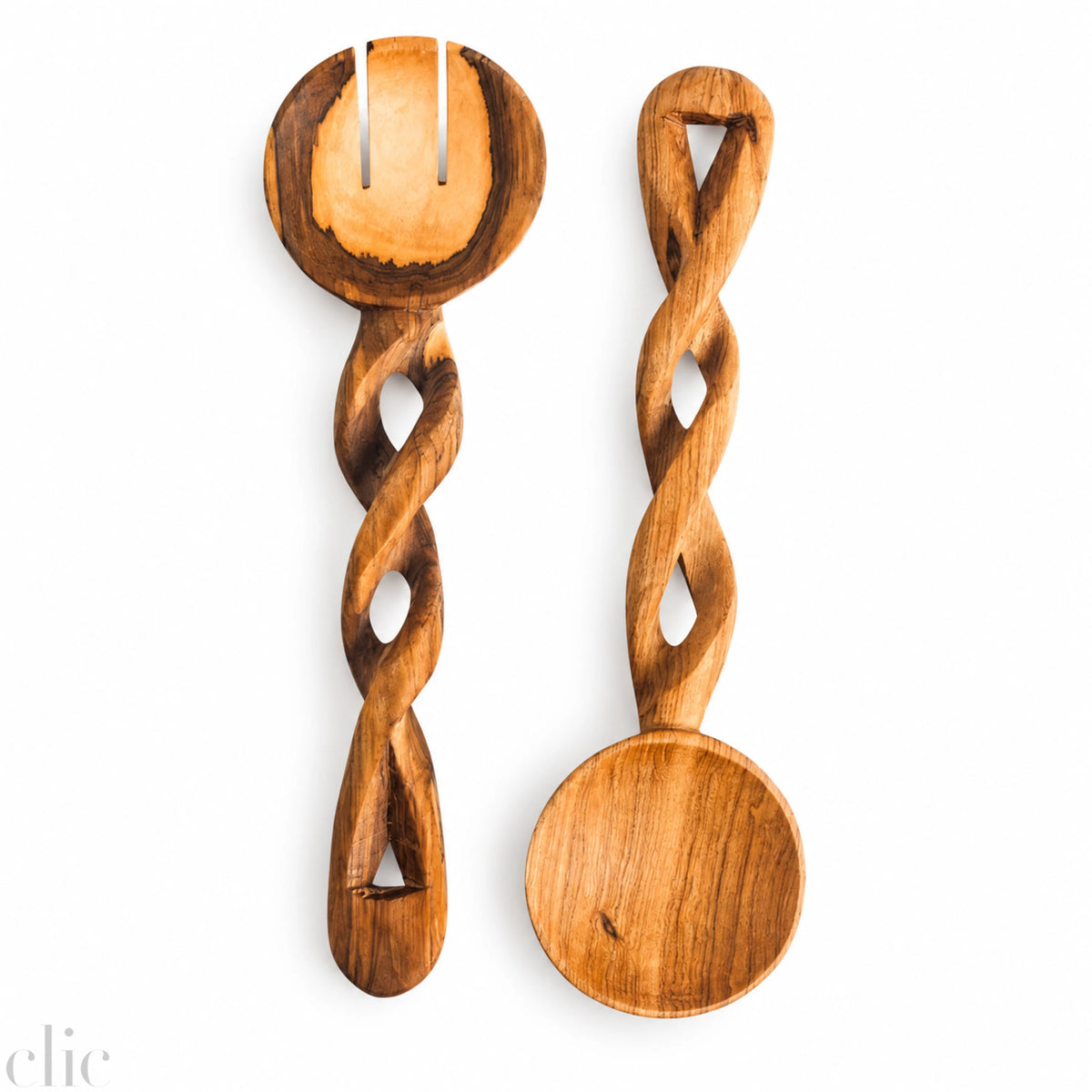 Spiral Salad Servers in Olivewood