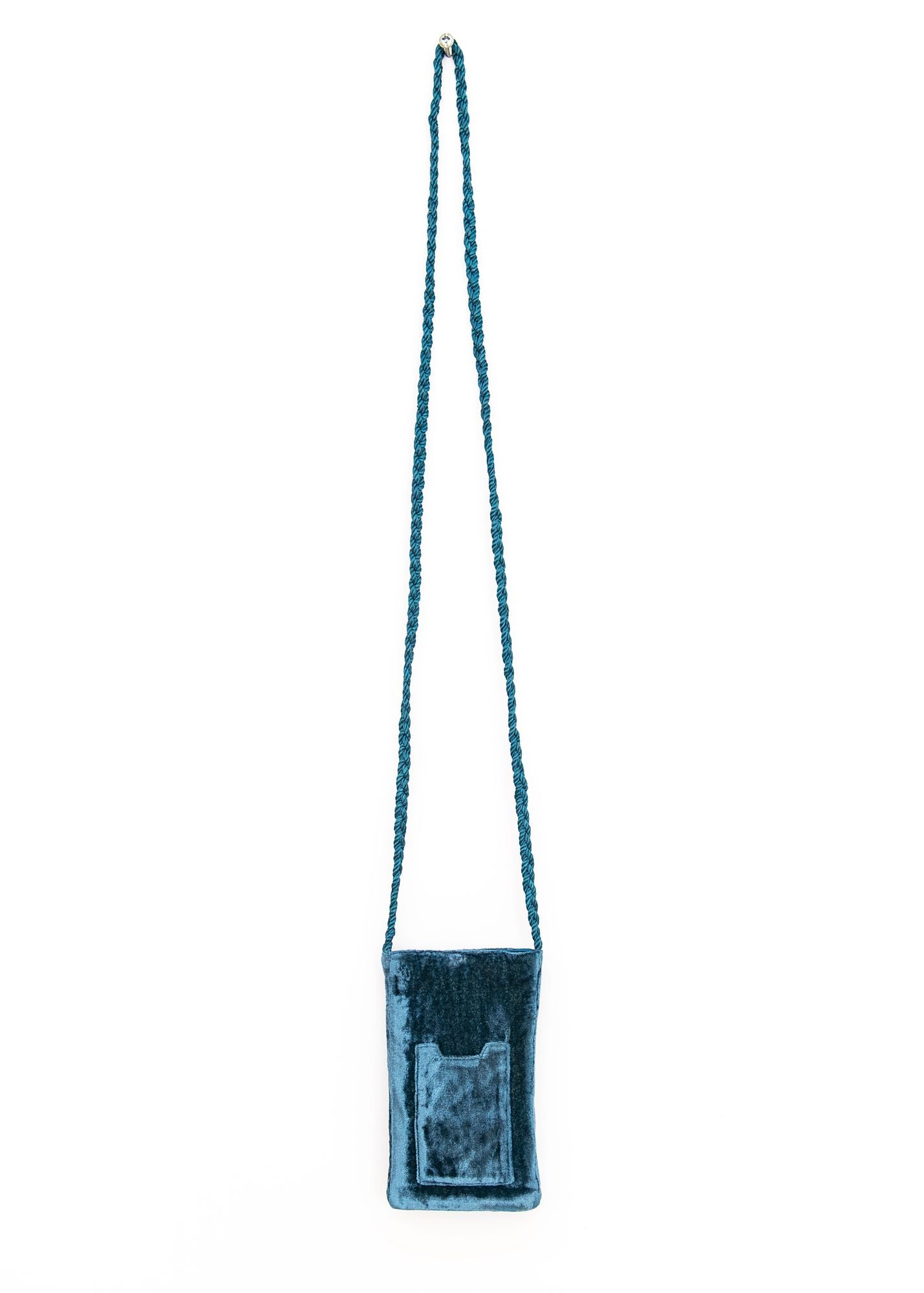 Nazar Eye Velvet Phone Bag in Denim, from Olivia Dar