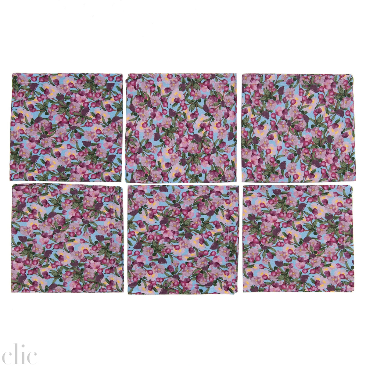 Set of Six Napkins in Romace is Dead Blue, from Sophie Williamson Design