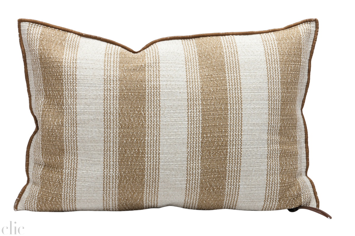 Canvas Outdoor Puglia Stripped Rayures Pillow 16 x 24 in Sable, from Maison de Vacances