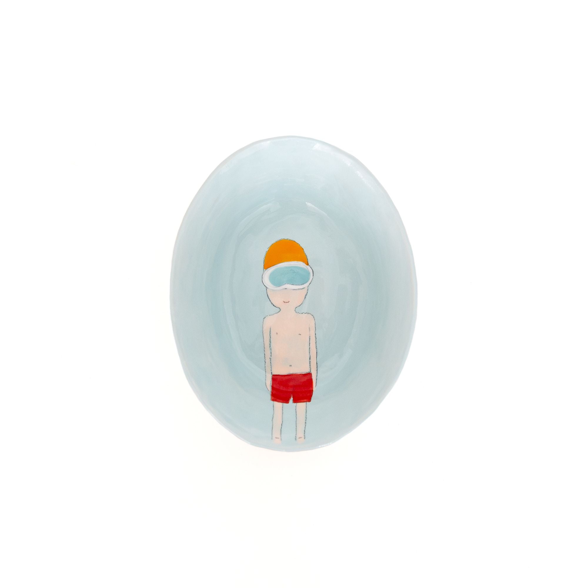 Swimmer Oval Dish in Blue and Red, from Gemma Orkin Ceramics