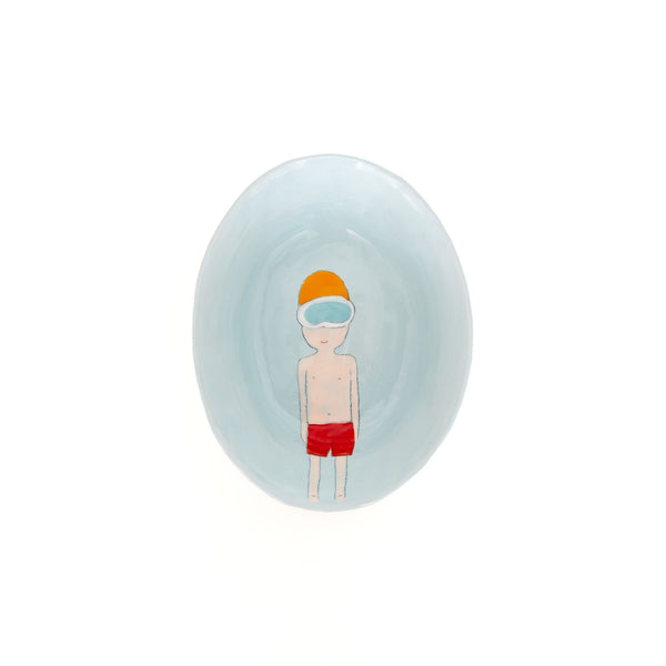 Swimmer Oval Dish in Blue and Red, from Gemma Orkin Ceramics