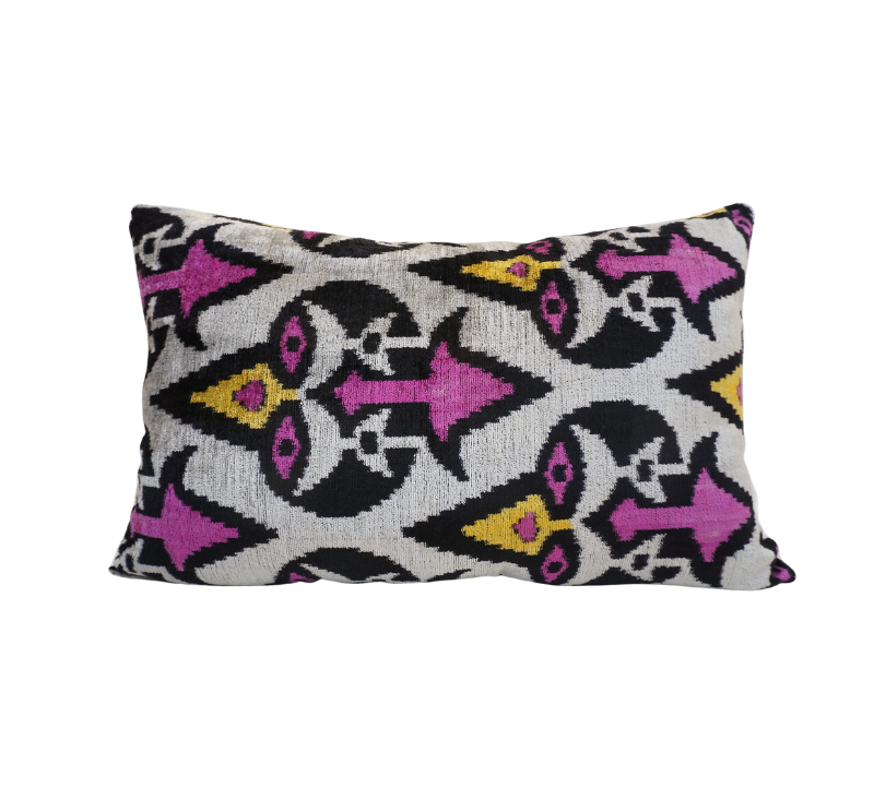 Design Ikat Silk and Velvet Pillow in Dark Magenta, from MD Home