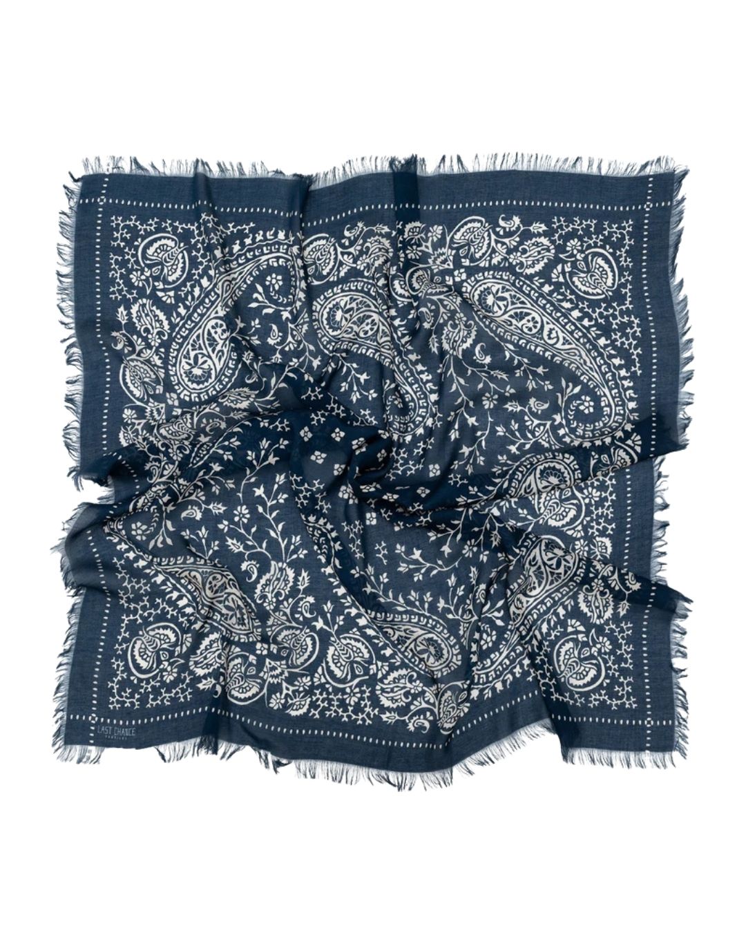 Oversize Fringe Bandana in Paisley in Navy, from Last Chance Textiles