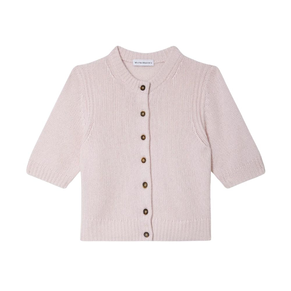 Cashmere Short Sleeve Cardigan in Pink Sand, from White and Warren