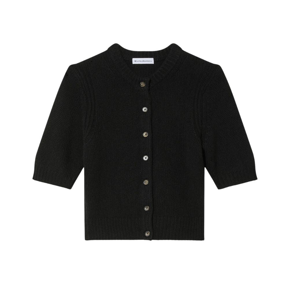 Cashmere Short Sleeve Cardigan in Black, from White and Warren