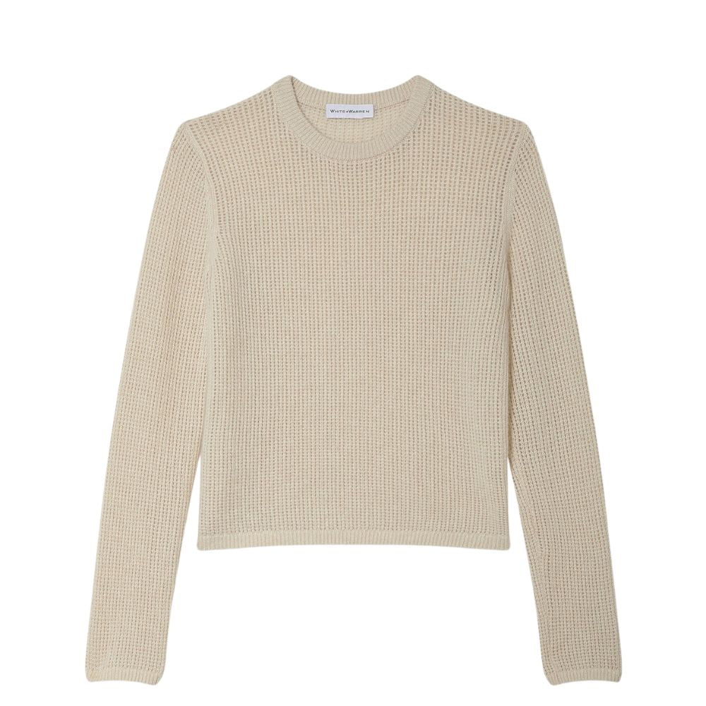 Cashmere Waffle Mesh Crewneck in Natural Heather, from White and Warren