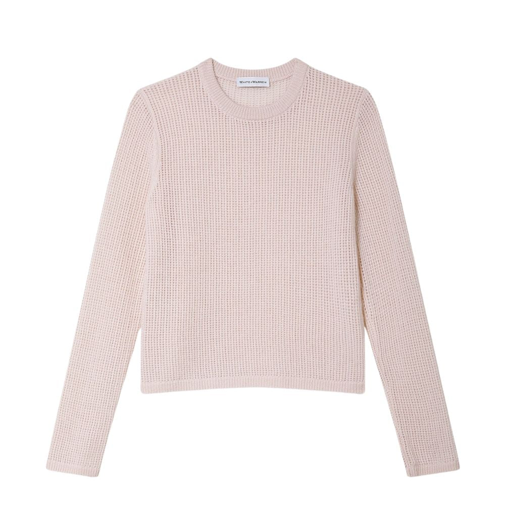 Cashmere Waffle Mesh Crewneck in Pink Sand, from White and Warren