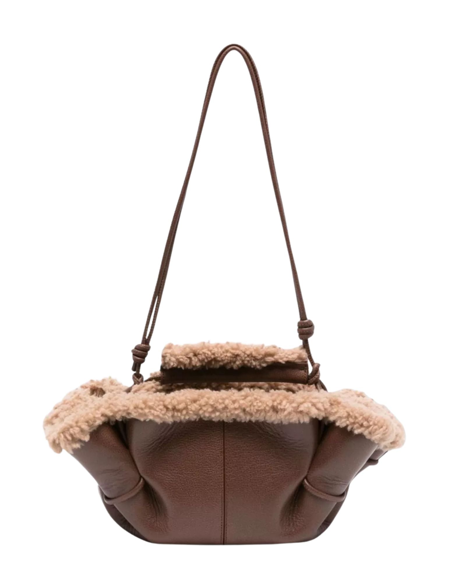 Arta Mini Curly Shearling Trim Bag in Chestnut, from Hereu