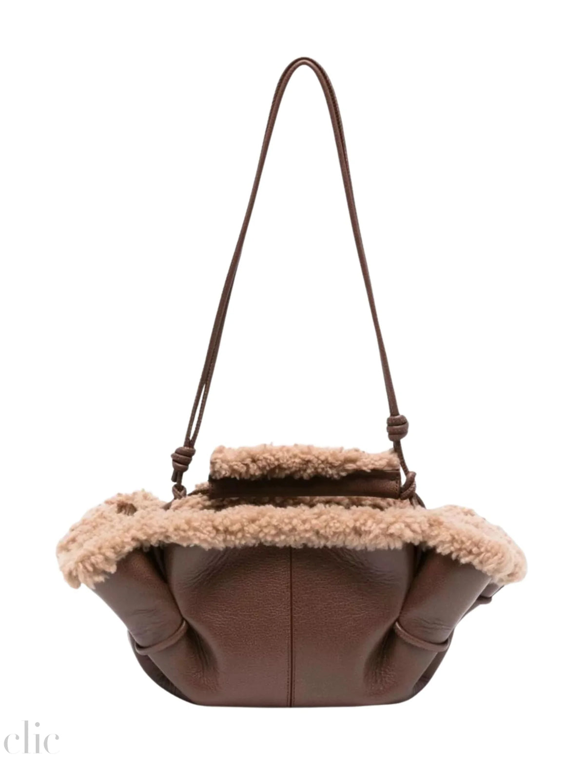 Arta Mini Curly Shearling Trim Bag in Chestnut, from Hereu