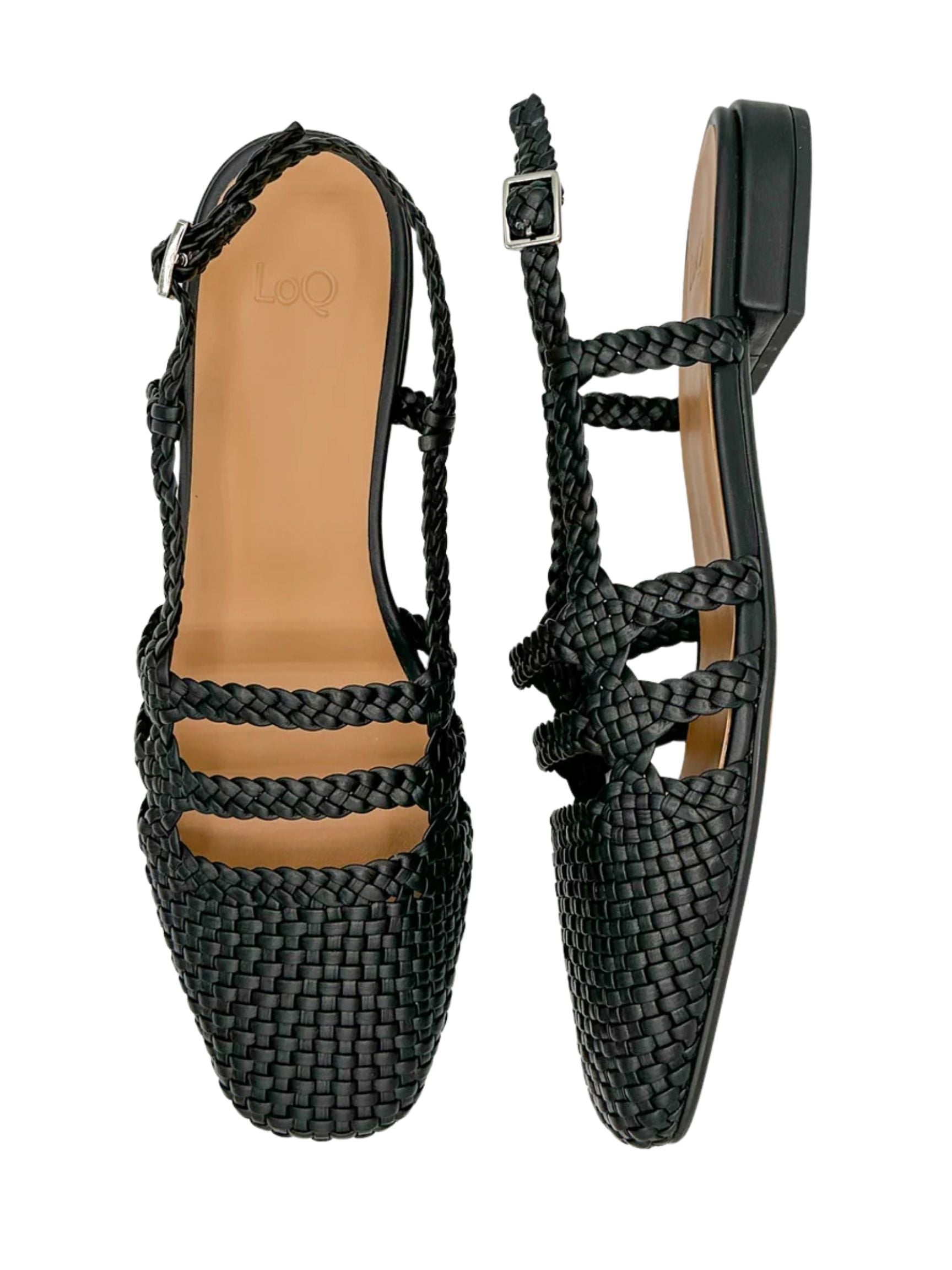 Toledo Woven Leather Slingback in Black, from LoQ