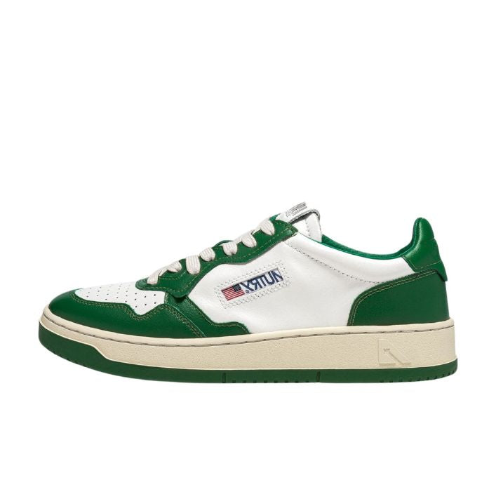 Medalist Low Sneakers in White and Green Leather, from Autry
