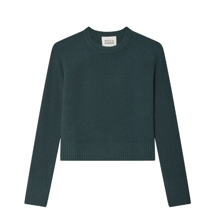 Cashmere Waffle Sweatshirt in Juniper Green, from White and Warren