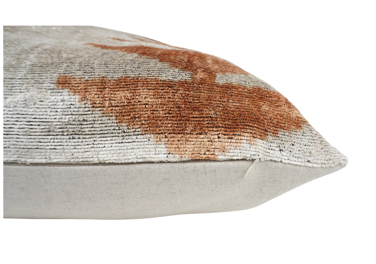 Handmade Ikat Silk Velvet Pillow in Brown Pink, from MD Home