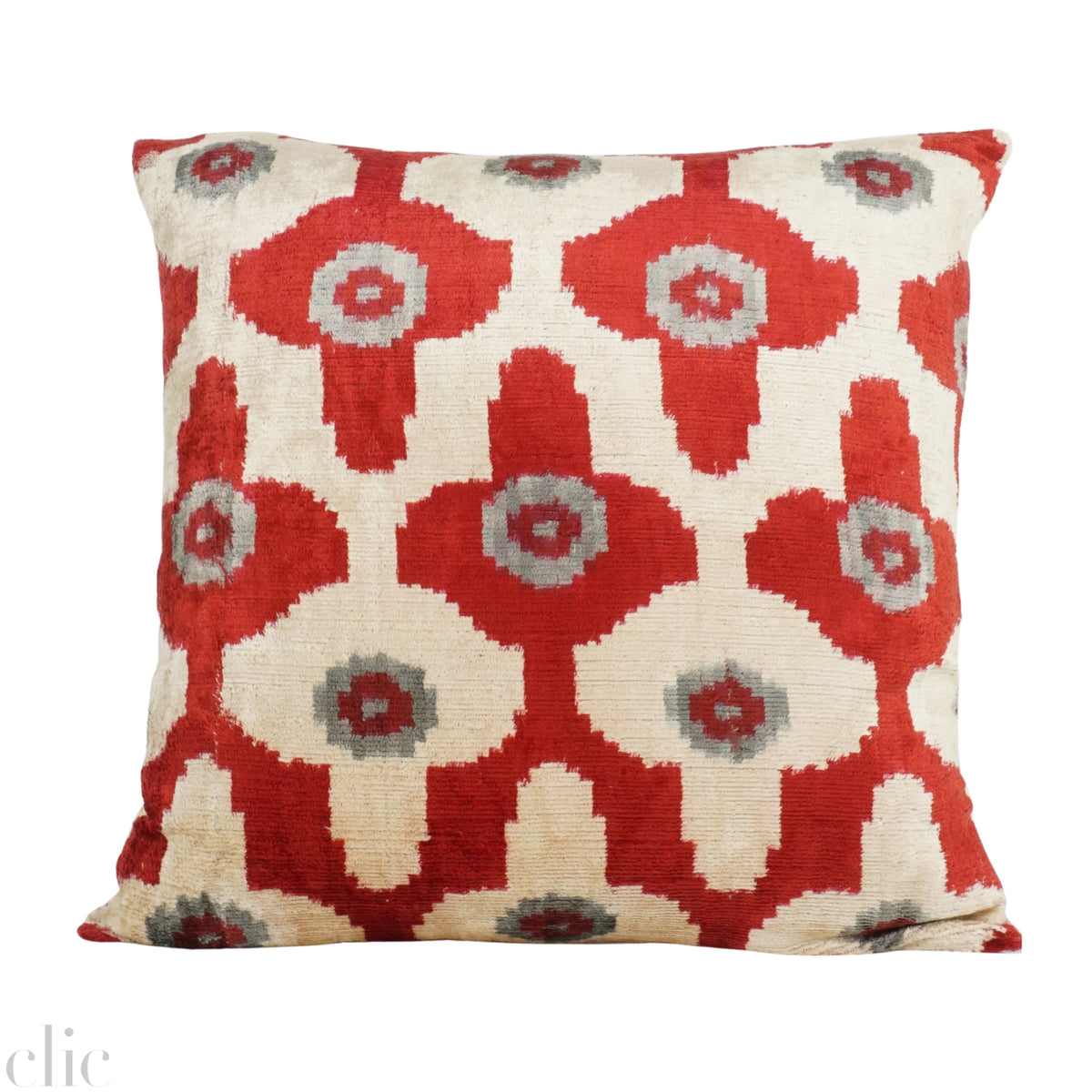 Ikat Silk Velvet Pillow in Burgandy and Cream
