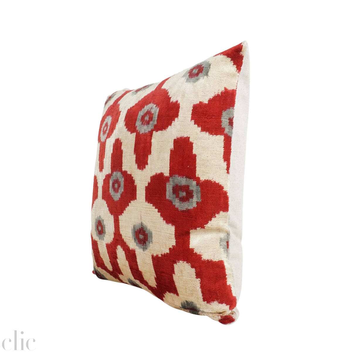 Ikat Silk Velvet Pillow in Burgandy and Cream