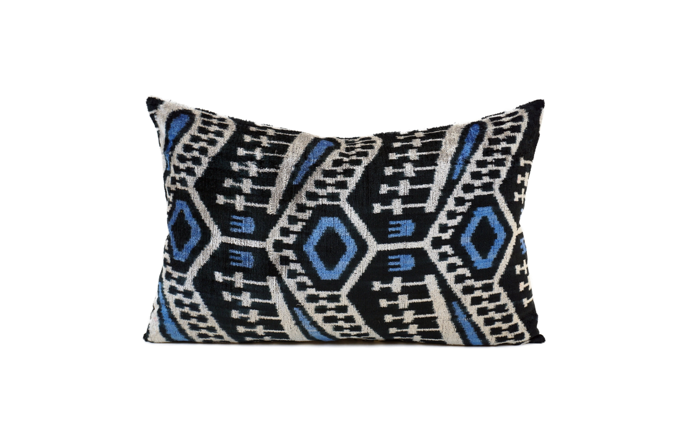 Ikat Silk and Velvet Pillowcase in Ebony Black, from MD Home