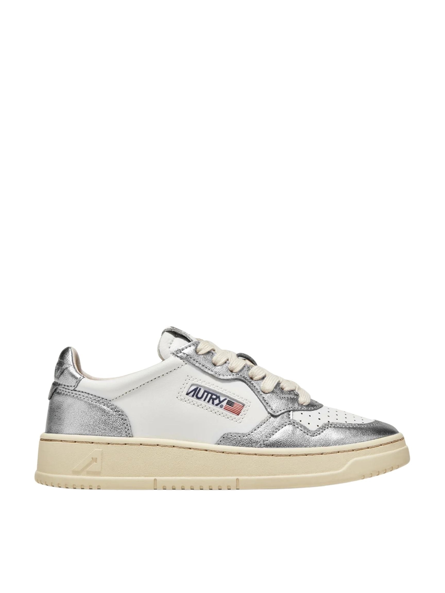 Medalist Low Sneaker in White and Silver, from Autry