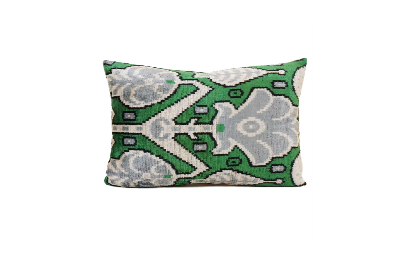 Ikat Silk and Velvet Pillow in Fruit Salad, from MD Home