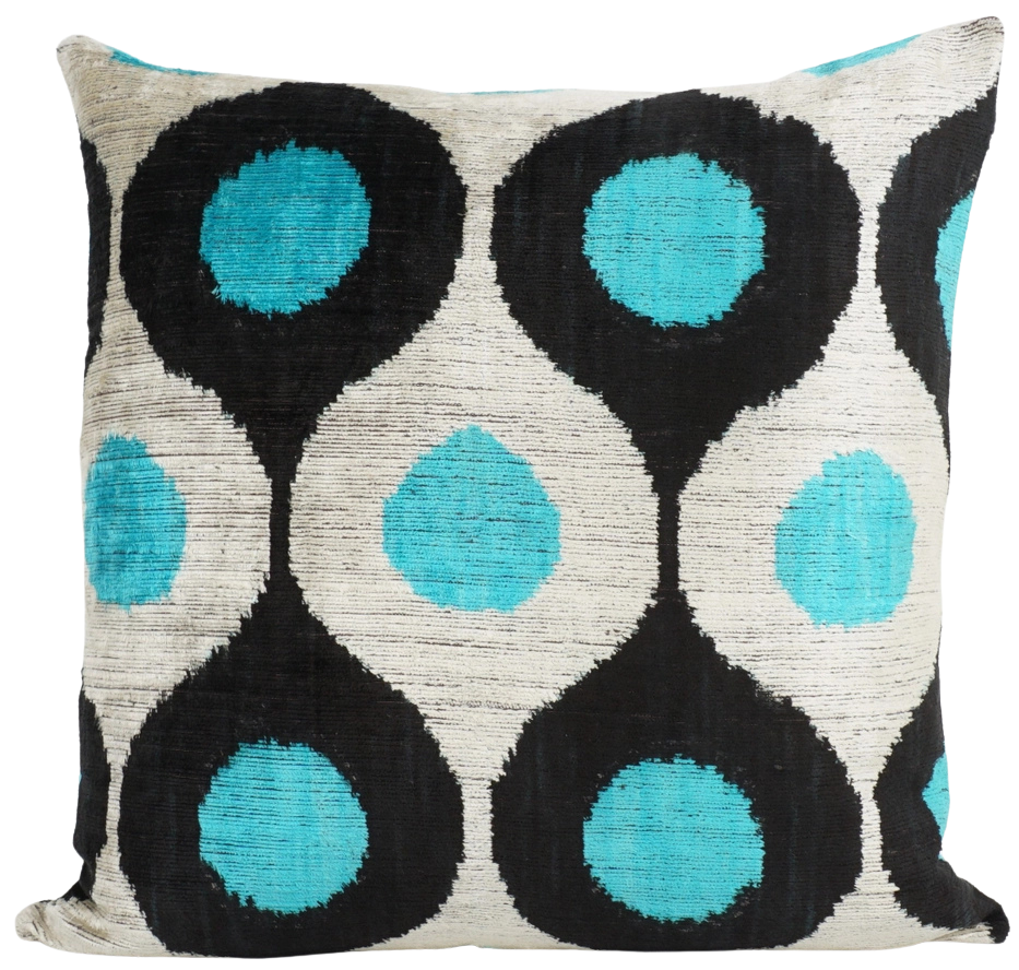 Ikat Silk Velvet Pillowcase in Turquoise and Black, from MD Home