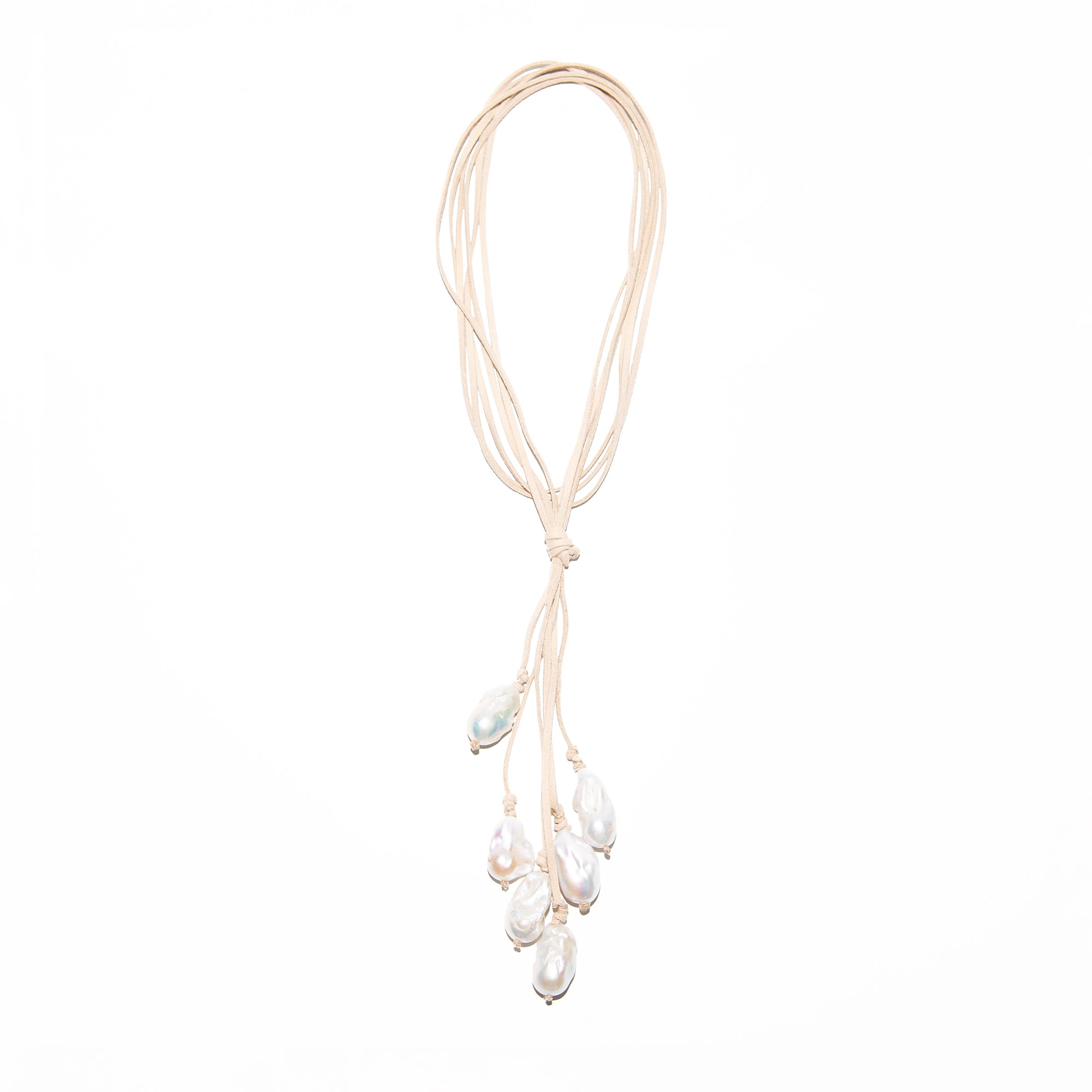 Pearl & Leather Necklace in Sand, from MELA